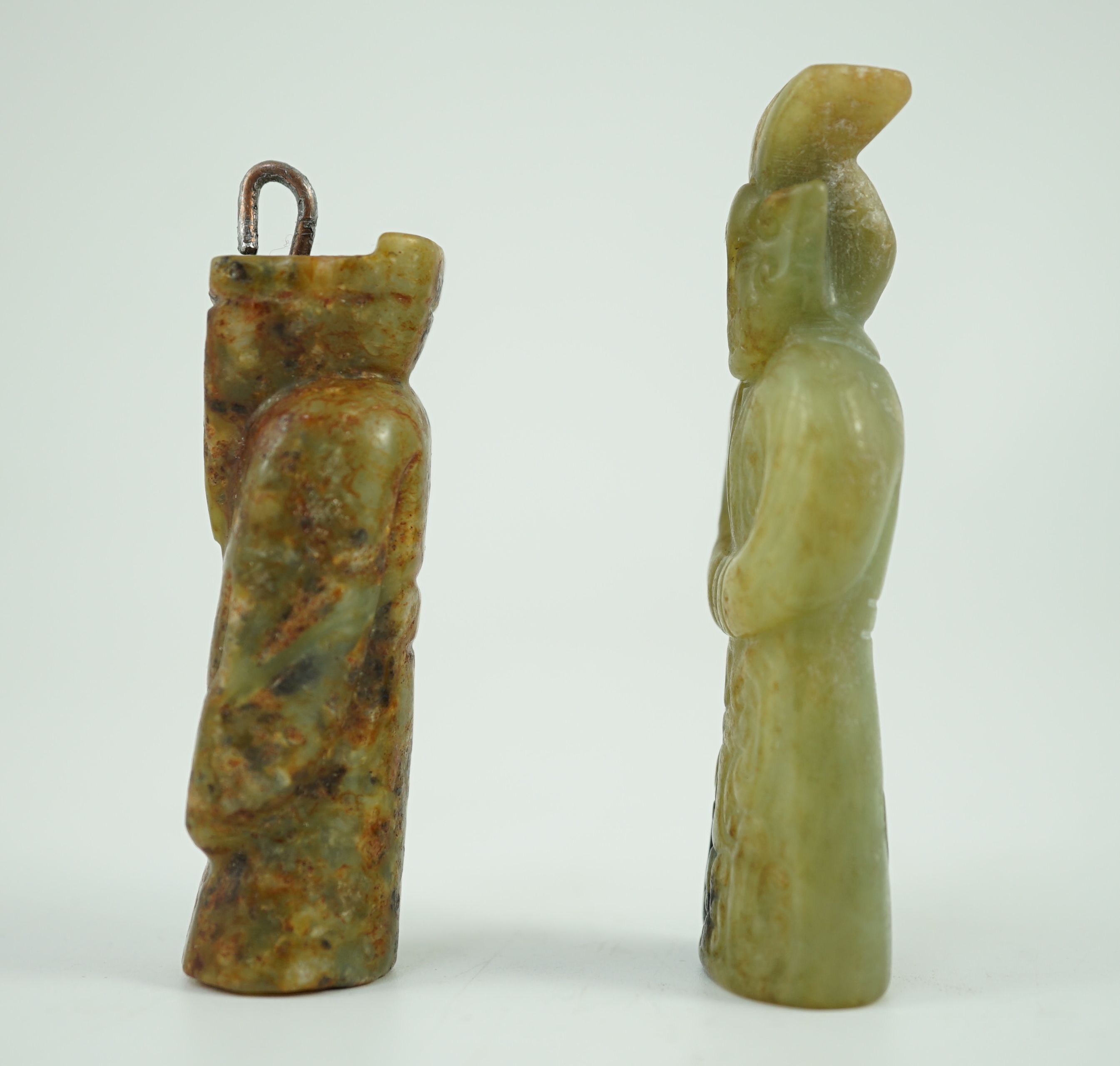 Two Chinese archaic jade figures of a man, probably Western Zhou to Han dynasty